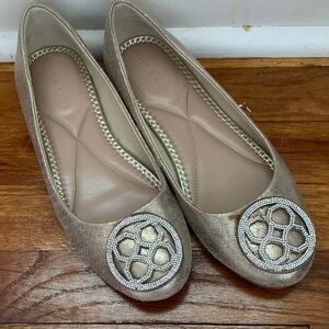 Kelly & Katie Metallic Gold Loafers with Embellished Toe